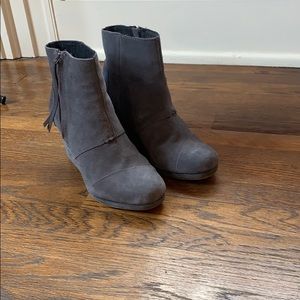 TOMS Gray Suede Heeled Booties